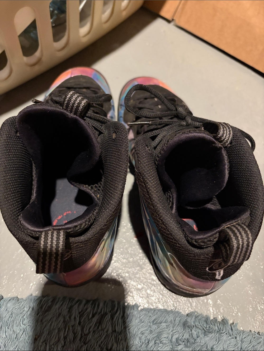 Nike Kids Black Sneakers with Iridescent Rainbow Accents